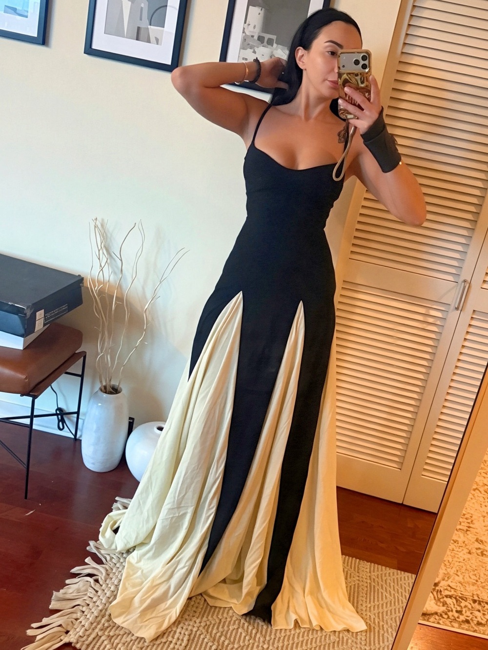 Black & White Maxi Evening Gown with Contrast Panels